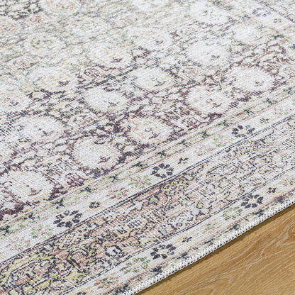 Goldfield Traditional Dark Brown Washable Area Rug