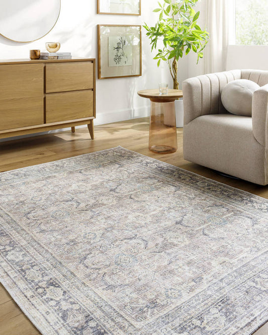 Eran Traditional Light Silver Washable Area Rug