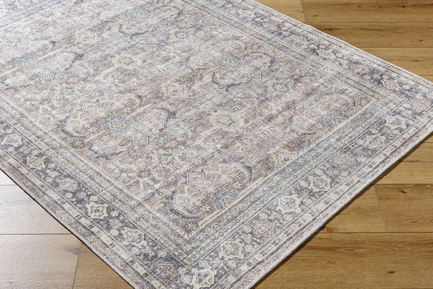 Eran Traditional Light Silver Washable Area Rug