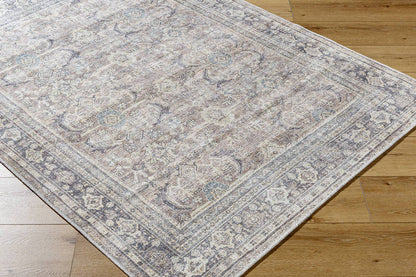 Eran Traditional Light Silver Washable Area Rug