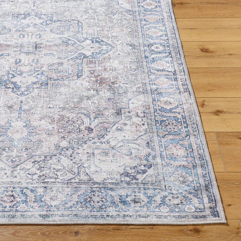 Jessy Traditional Denim Washable Area Rug