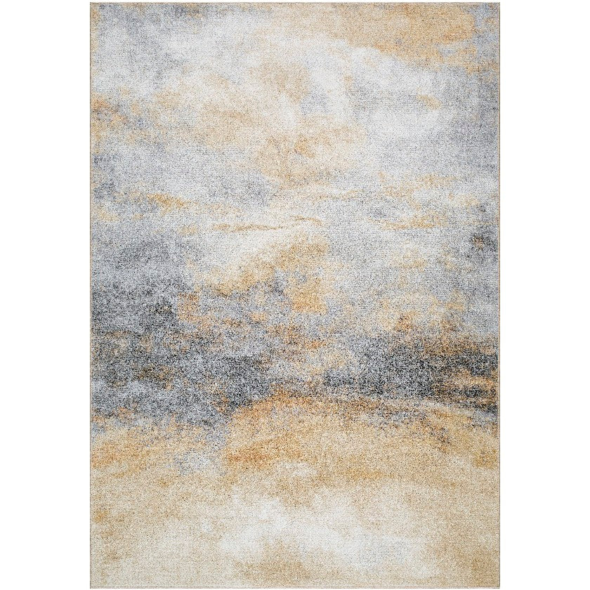 Linda Solid and Border Tan/Light Gray Area Rug