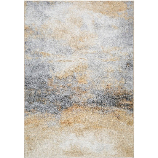 Linda Solid and Border Tan/Light Gray Area Rug