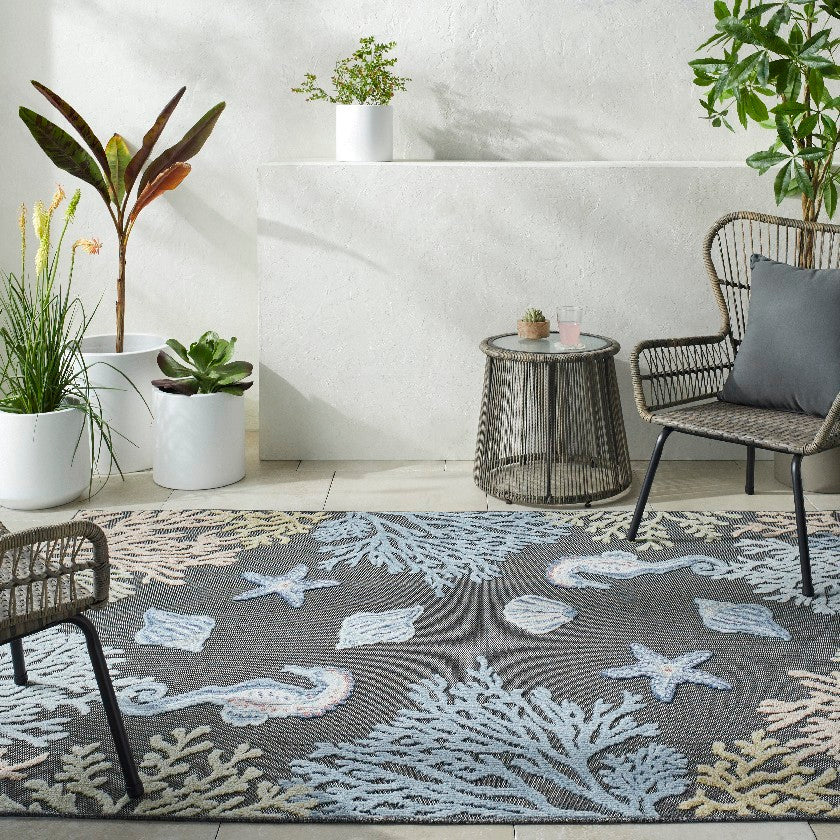 Parth Coastal Charcoal/Blue Area Rug