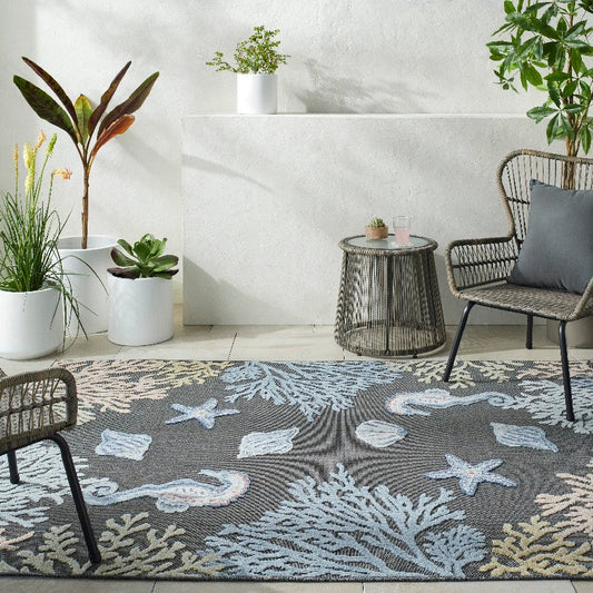 Parth Coastal Charcoal/Blue Area Rug