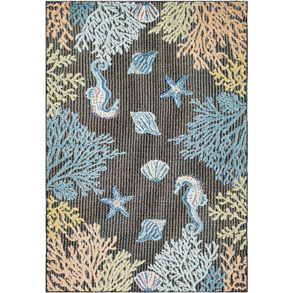 Parth Coastal Charcoal/Blue Area Rug