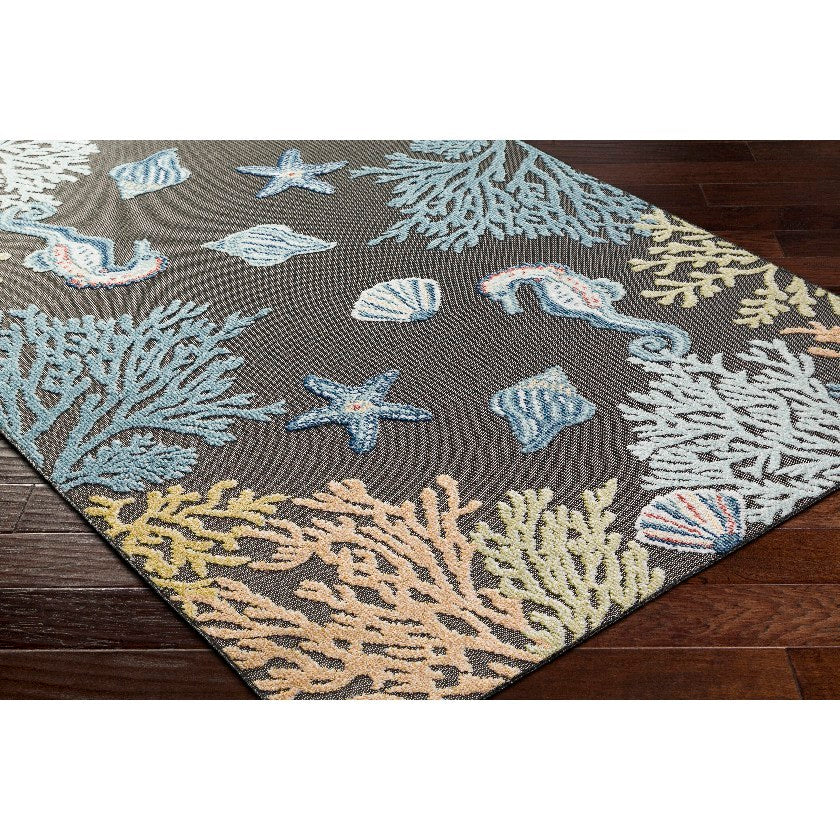 Parth Coastal Charcoal/Blue Area Rug