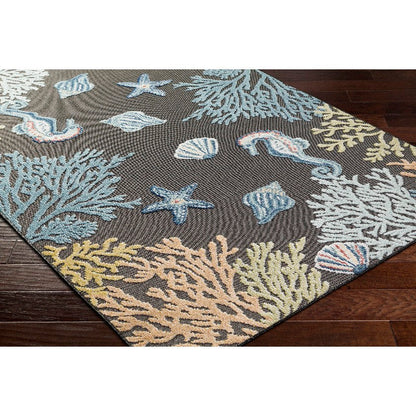 Parth Coastal Charcoal/Blue Area Rug