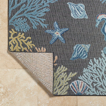 Parth Coastal Charcoal/Blue Area Rug