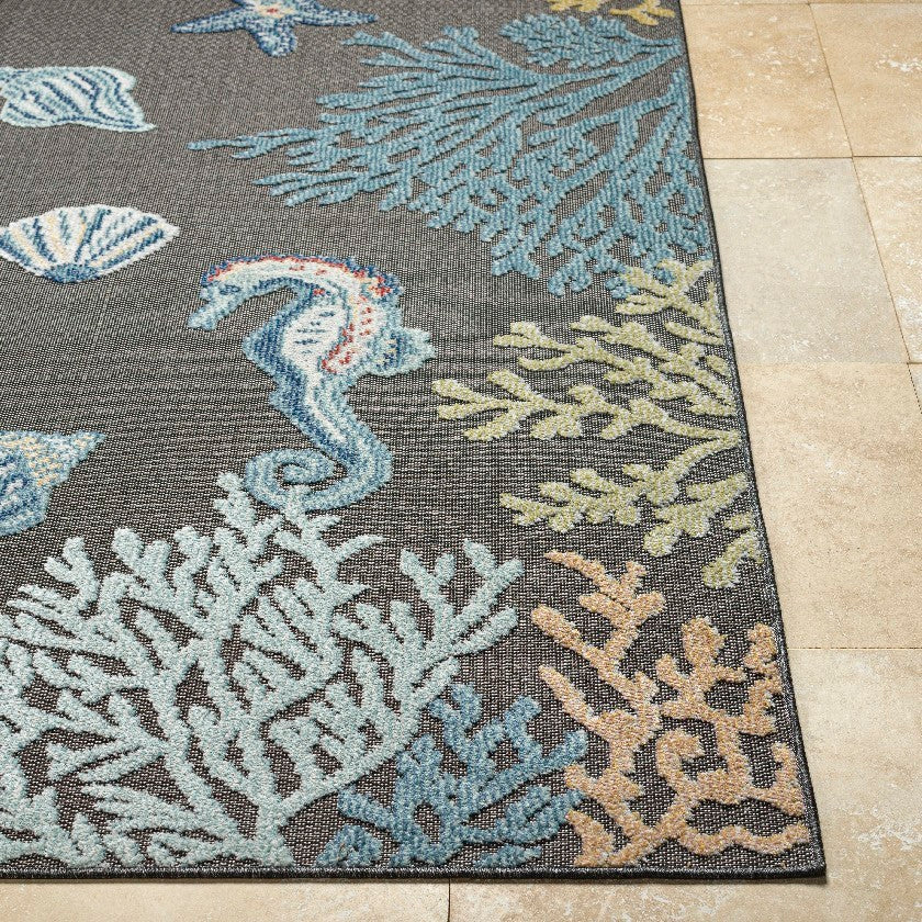 Parth Coastal Charcoal/Blue Area Rug