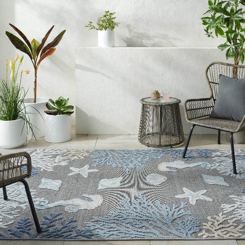 Parth Coastal Gray/Blue Area Rug