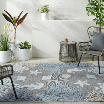 Parth Coastal Gray/Blue Area Rug
