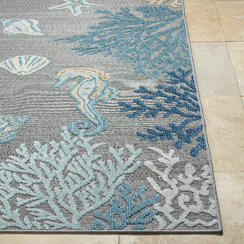 Parth Coastal Gray/Blue Area Rug