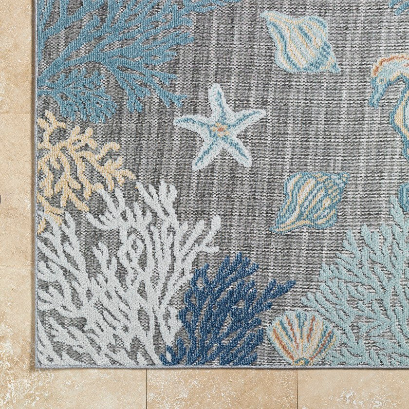 Parth Coastal Gray/Blue Area Rug