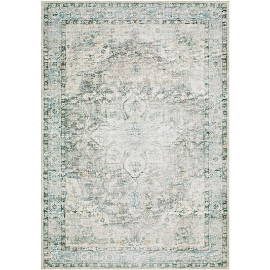 Chelcey Traditional Dark Green Washable Area Rug