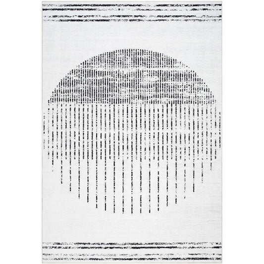 Marita Modern Off-White/Black Washable Area Rug