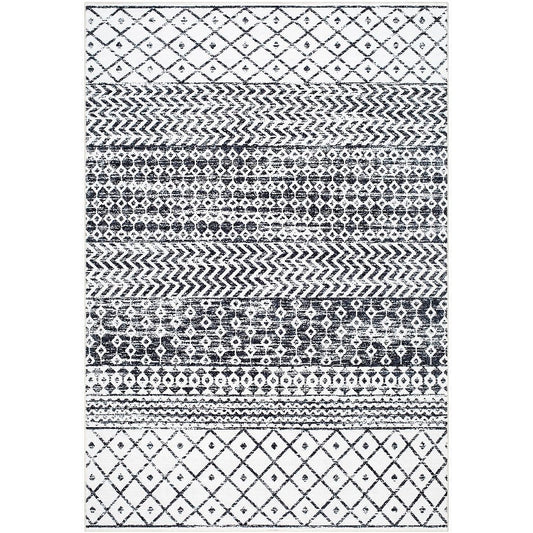 Divine Bohemian/Global Off-White/Black Washable Area Rug