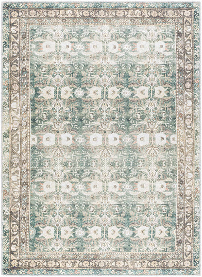 Meddo Traditional Dark Green Washable Area Rug