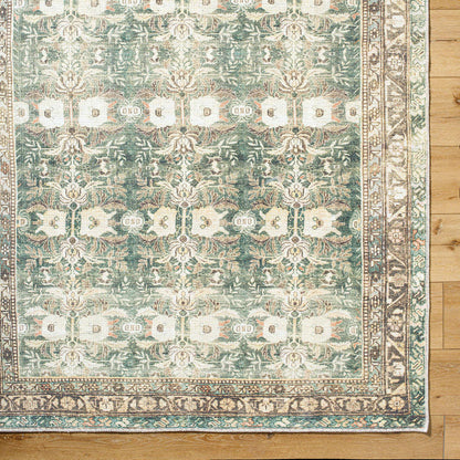 Meddo Traditional Dark Green Washable Area Rug
