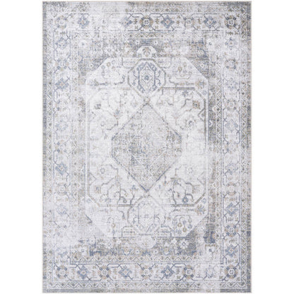 Taron Traditional Metallic - Silver Washable Area Rug