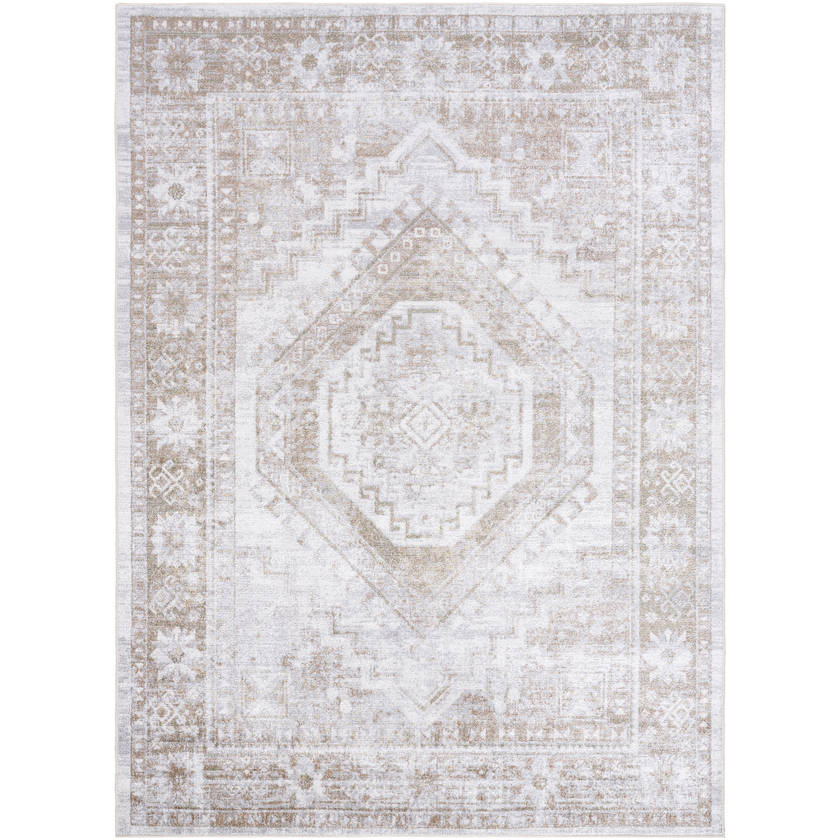 Heure Traditional Light Silver Washable Area Rug