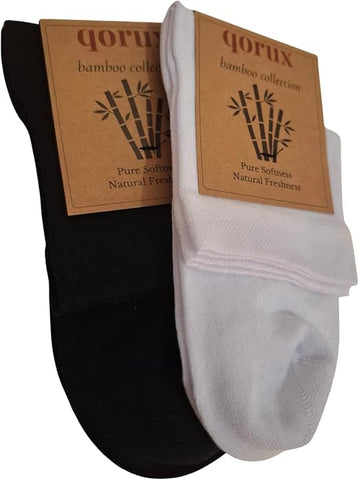 Qorux Men's Bamboo Ankle Socks – 2 Pairs Black & White Low Cut Socks, Soft Breathable No-Show Casual Socks for Sneakers & Everyday Wear