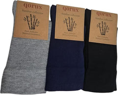 Qorux Men's Bamboo Crew Socks – 3 Pairs Black, Gray & Navy, Soft Breathable Stretch Socks for Casual & Everyday Wear