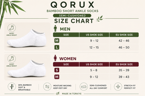 QORUX Bamboo Semi Cushioned Ankle Socks | Soft Breathable Athletic Socks (6 Pairs)