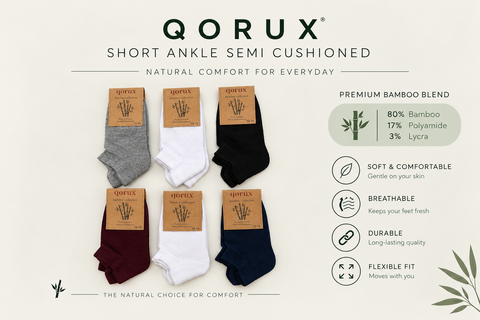 QORUX Bamboo Semi Cushioned Ankle Socks | Soft Breathable Athletic Socks (6 Pairs)