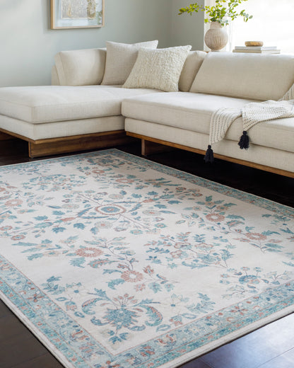 Jeaneen Traditional Light Silver/Sage Washable Area Rug