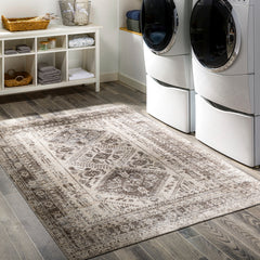 Surya Lavadora Flatweave Polyester Dark Brown Rectangular Indoor Medallion Oriental Machine washable Area Rug
