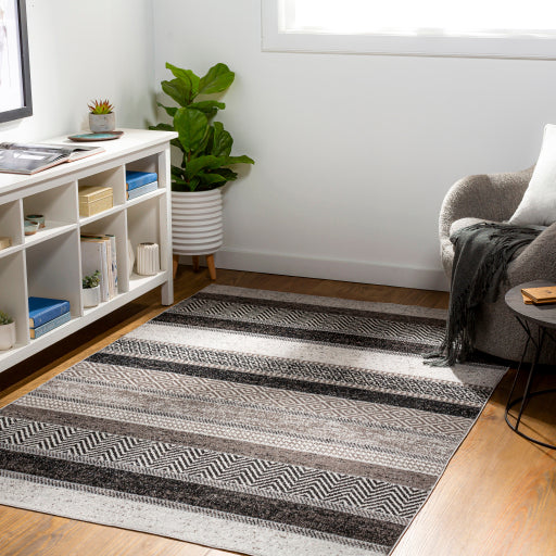 Surya Lavadora Flatweave Polyester Black Rectangular Indoor Medallion Modern Machine washable Area Rug