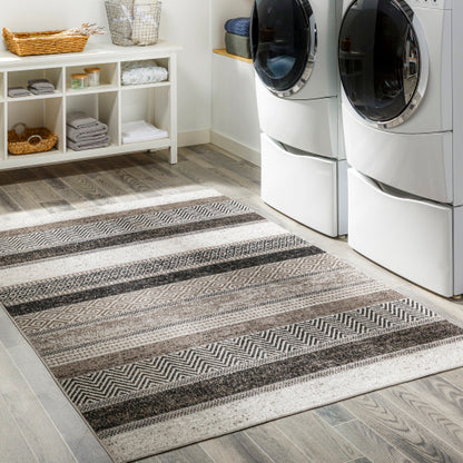 Surya Lavadora Flatweave Polyester Black Rectangular Indoor Medallion Modern Machine washable Area Rug