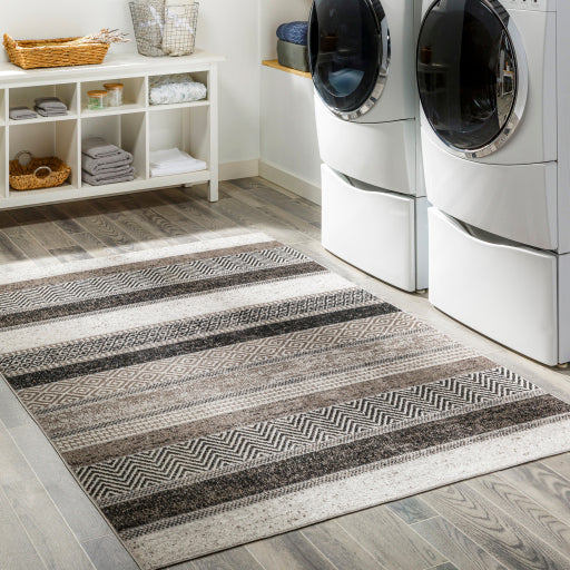 Surya Lavadora Flatweave Polyester Black Rectangular Indoor Medallion Modern Machine washable Area Rug