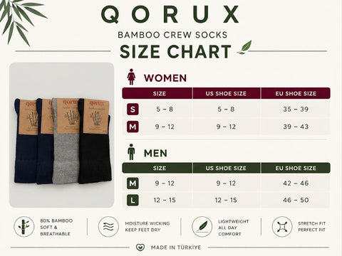 QORUX Bamboo Crew Socks | Soft, Breathable, Moisture Wicking (6 Pairs)