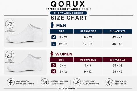 QORUX Bamboo Ankle Socks | Low Profile, Breathable Sneaker Socks for Women & Men (6 Pairs)