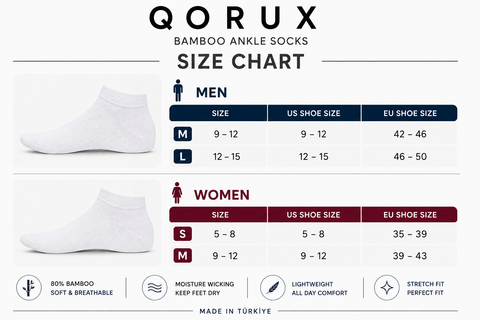 QORUX Bamboo Ankle Socks | Soft, Breathable, Moisture Wicking (6 Pairs)